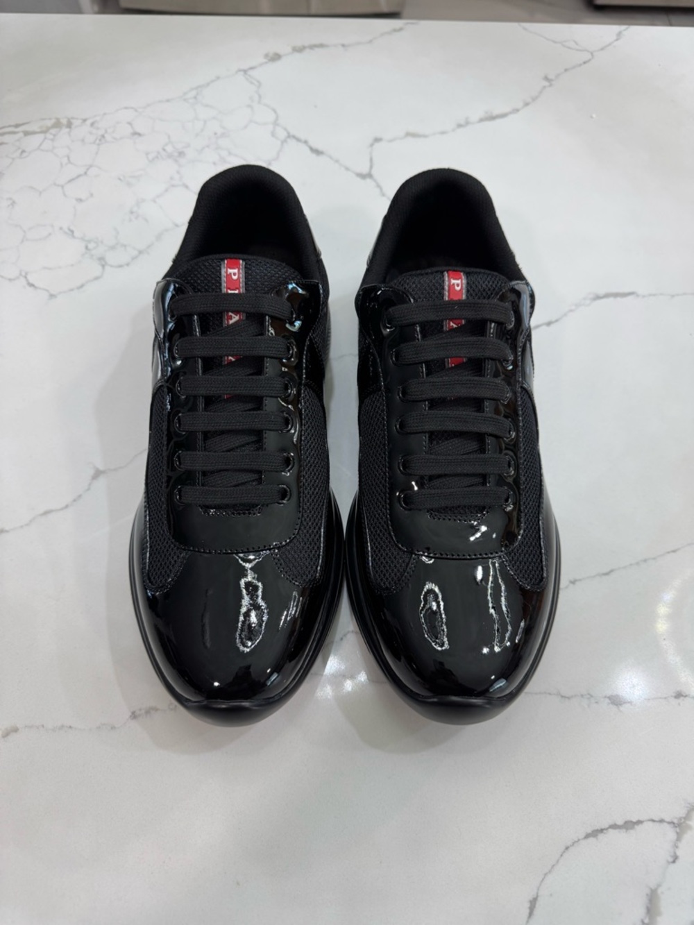 PRADA Men's Black Patent Leather Mesh
Lace Up Sneakers Casual Comfort - Picture 2 of 6